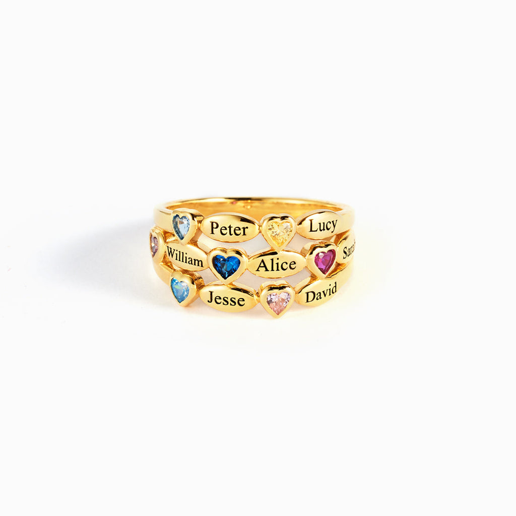 1-7 Name & Birthstone Multi-Row Ring