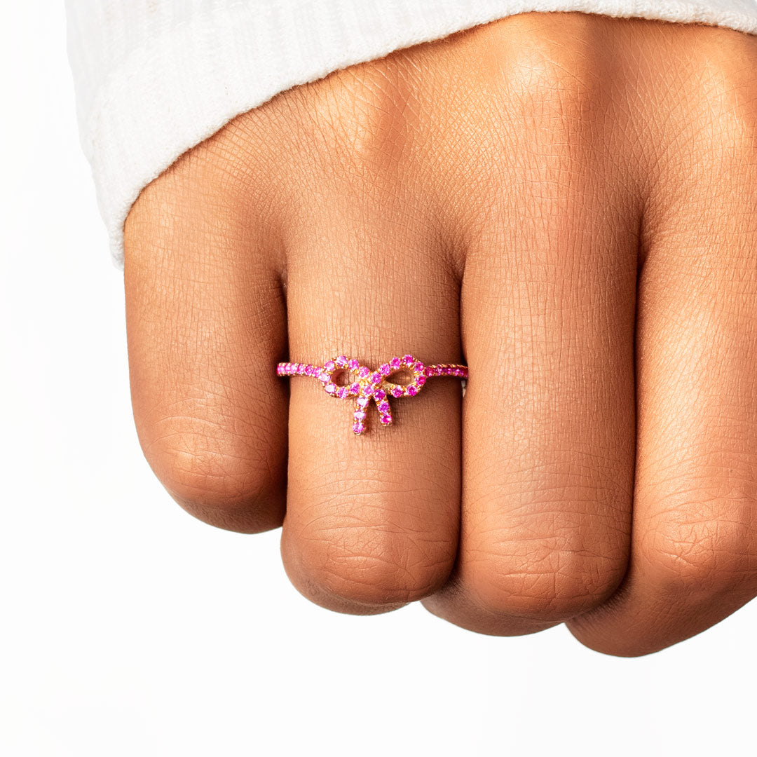 You Are Enough Pink Pavé Bow Ring