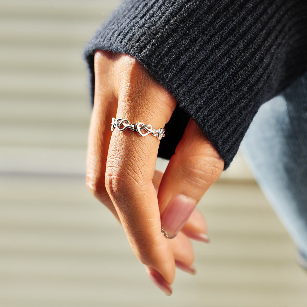 Mother & Daughter Always Connected Infinity Heart Knot Ring