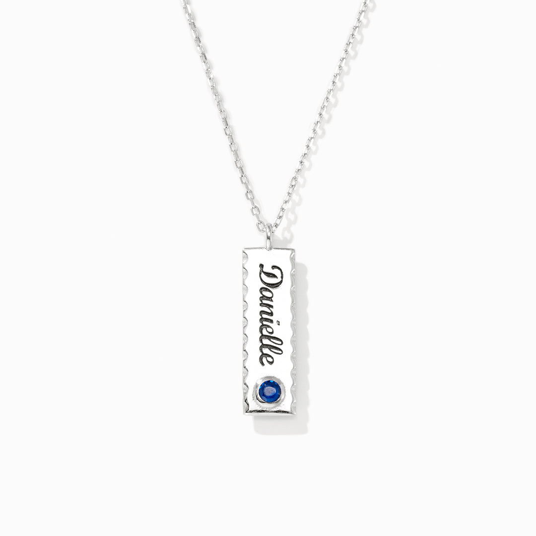 Vertical Sterling Silver Bar Name Necklace With Birthstone