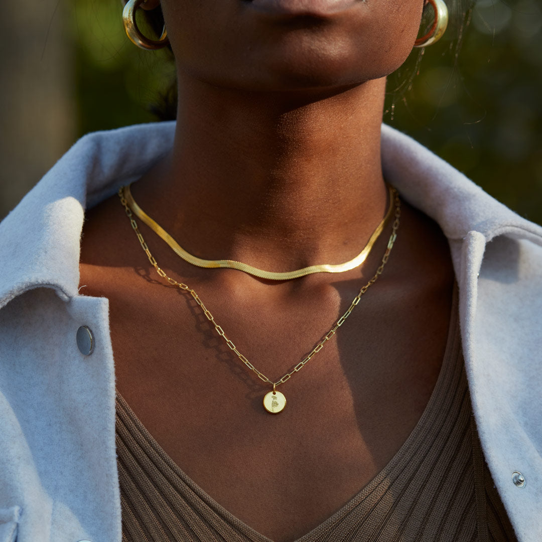 Engraved Birth Month Flower Necklace Set