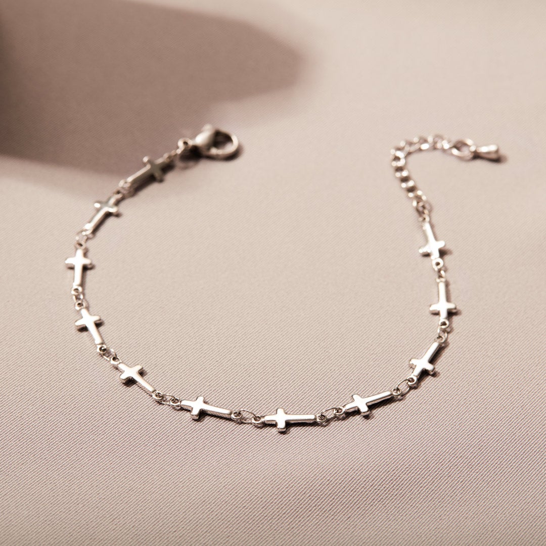 Be Strong & Courageous Tiny Cross Bracelet