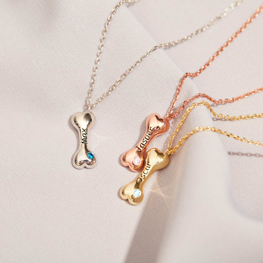 Custom 1-5 Bones Necklace With Engraving&Birthstones