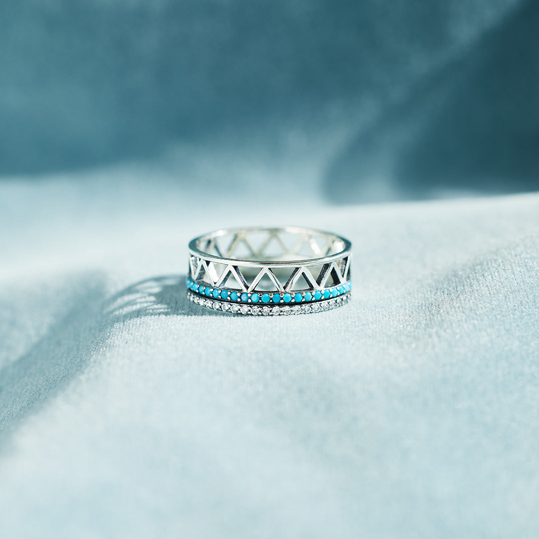Tribe Alternating Triangle Turquoise Band Ring
