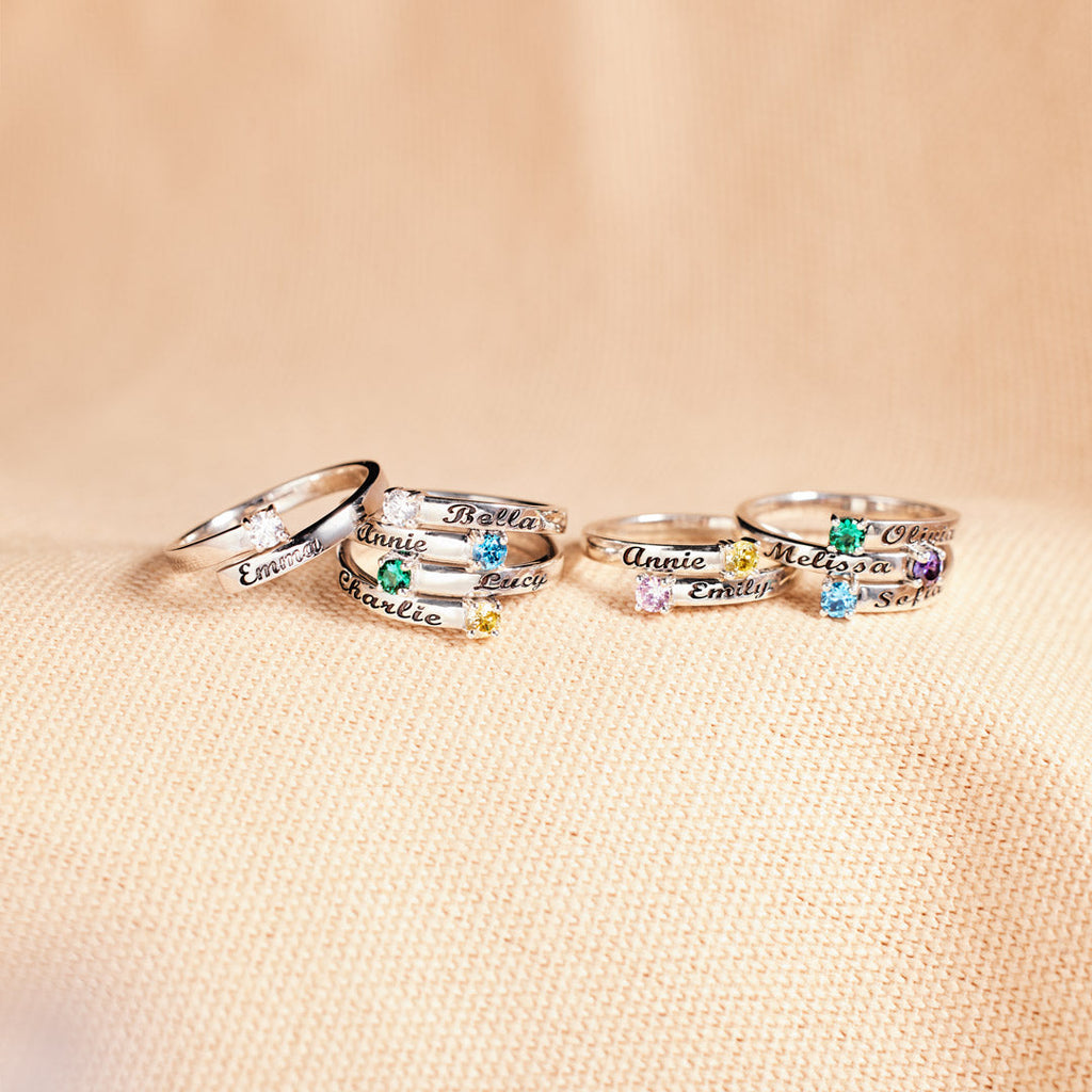 1-4 Names&Birthstones Wrap Ring