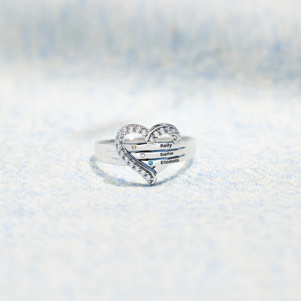 1-7 Names & Birthstones Heart Ring
