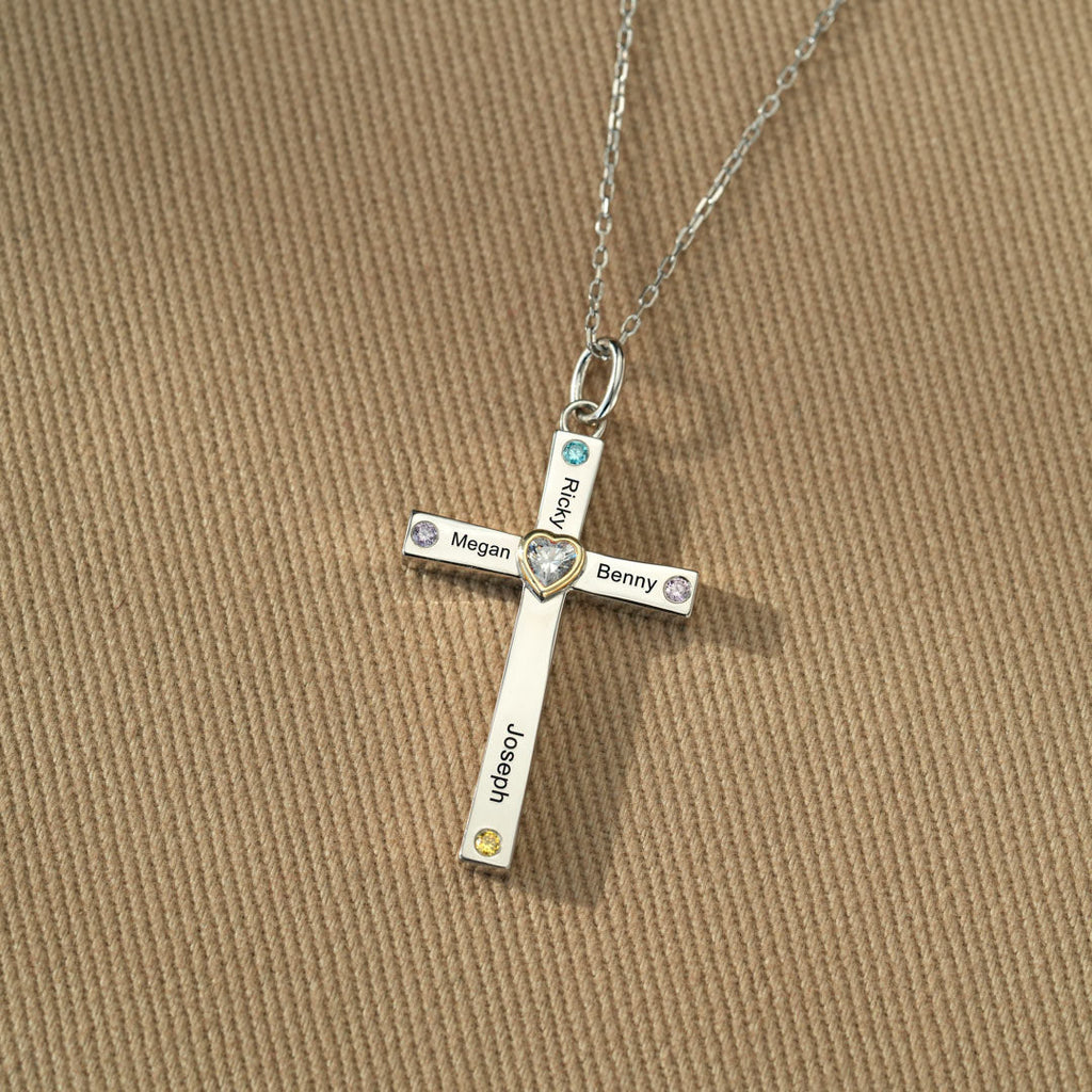 1-8 Names & Birthstones Cross Necklace