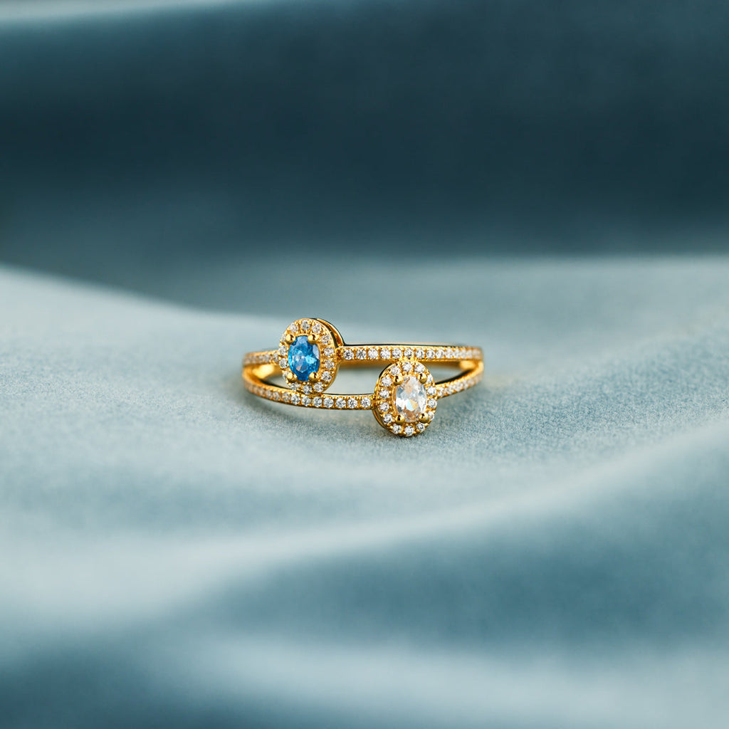 Two Birthstones Double Band Ring