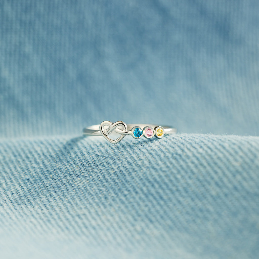 1-6 Birthstones Heart Knot Ring Band