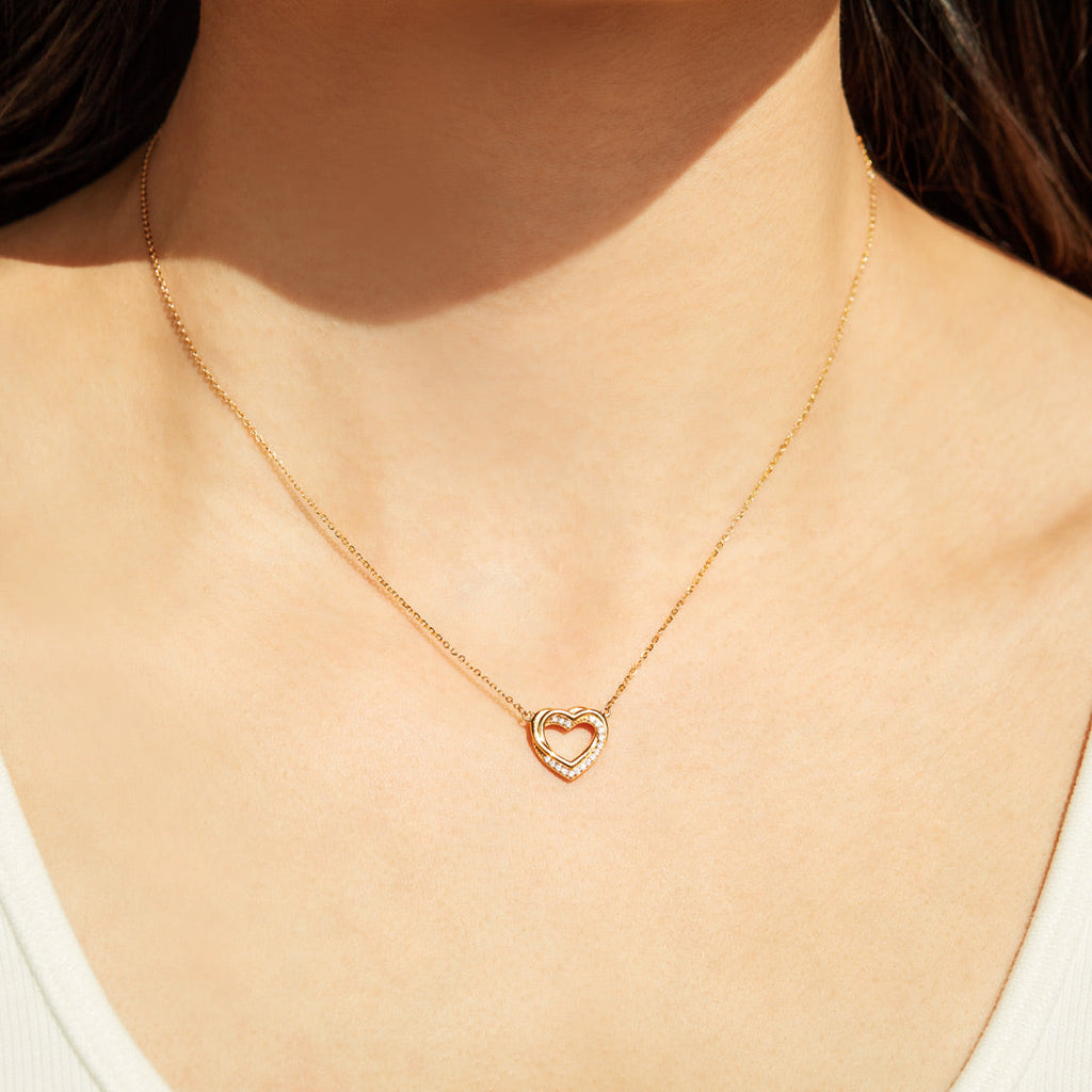 Mother Daughter Pavé Linked Hearts Necklace