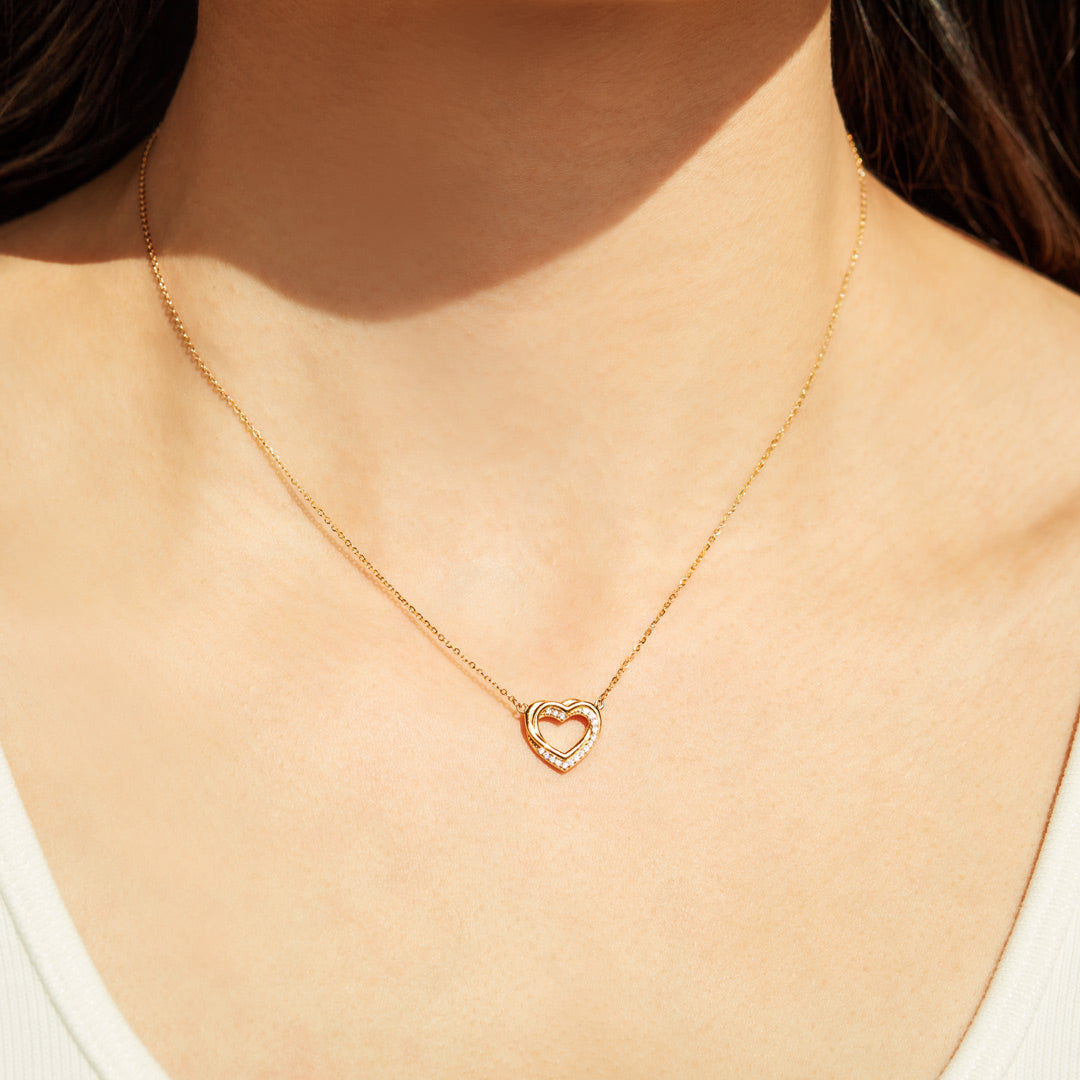 Mother Daughter Pavé Linked Hearts Necklace