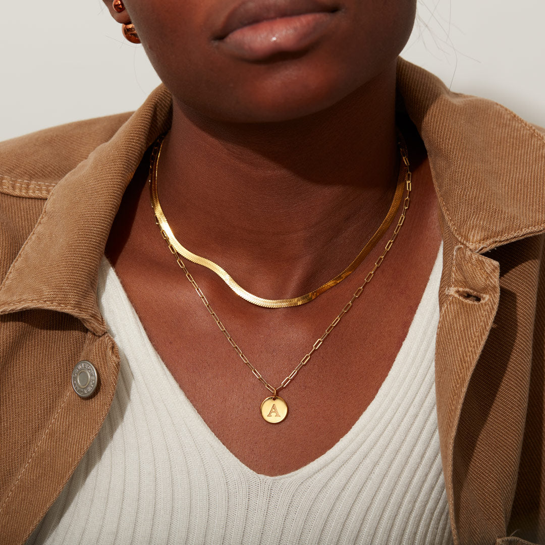 Initial Disk Layered Necklace Set