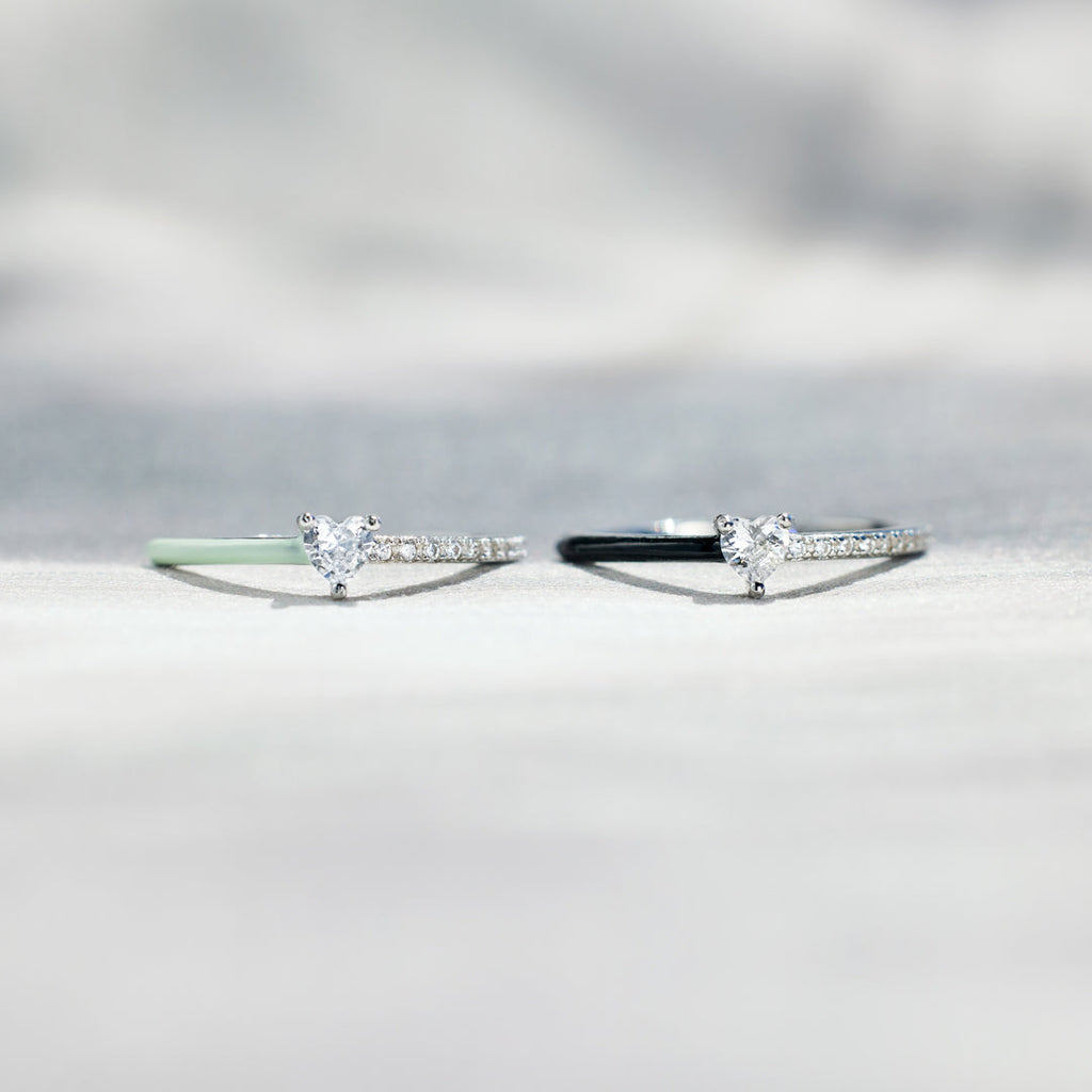 Sisters By Soul Matching Half Enamel Heart-Cut Rings