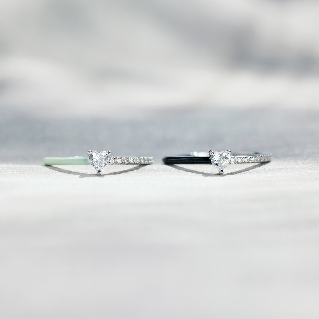 Sisters By Soul Matching Half Enamel Heart-Cut Rings