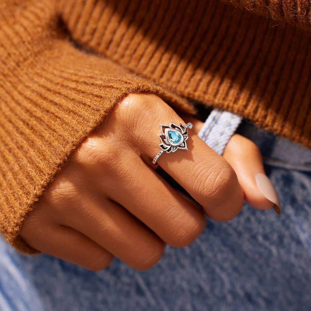 12 Months Birthstone Lotus Ring