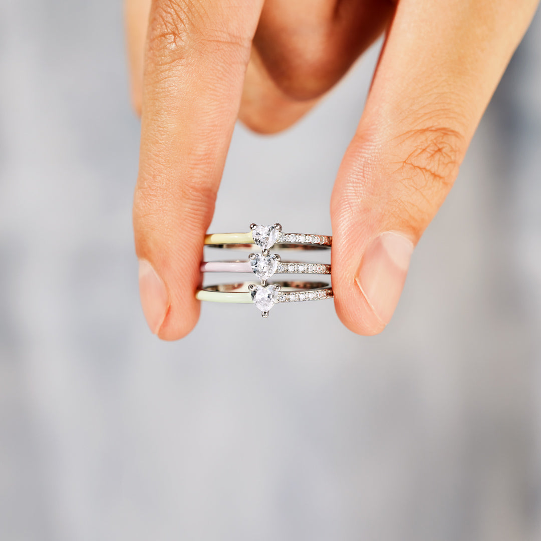 Sisters By Soul Matching Half Enamel Heart-Cut Rings