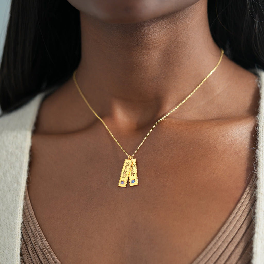 Vertical Sterling Silver Bar Name Necklace With Birthstone