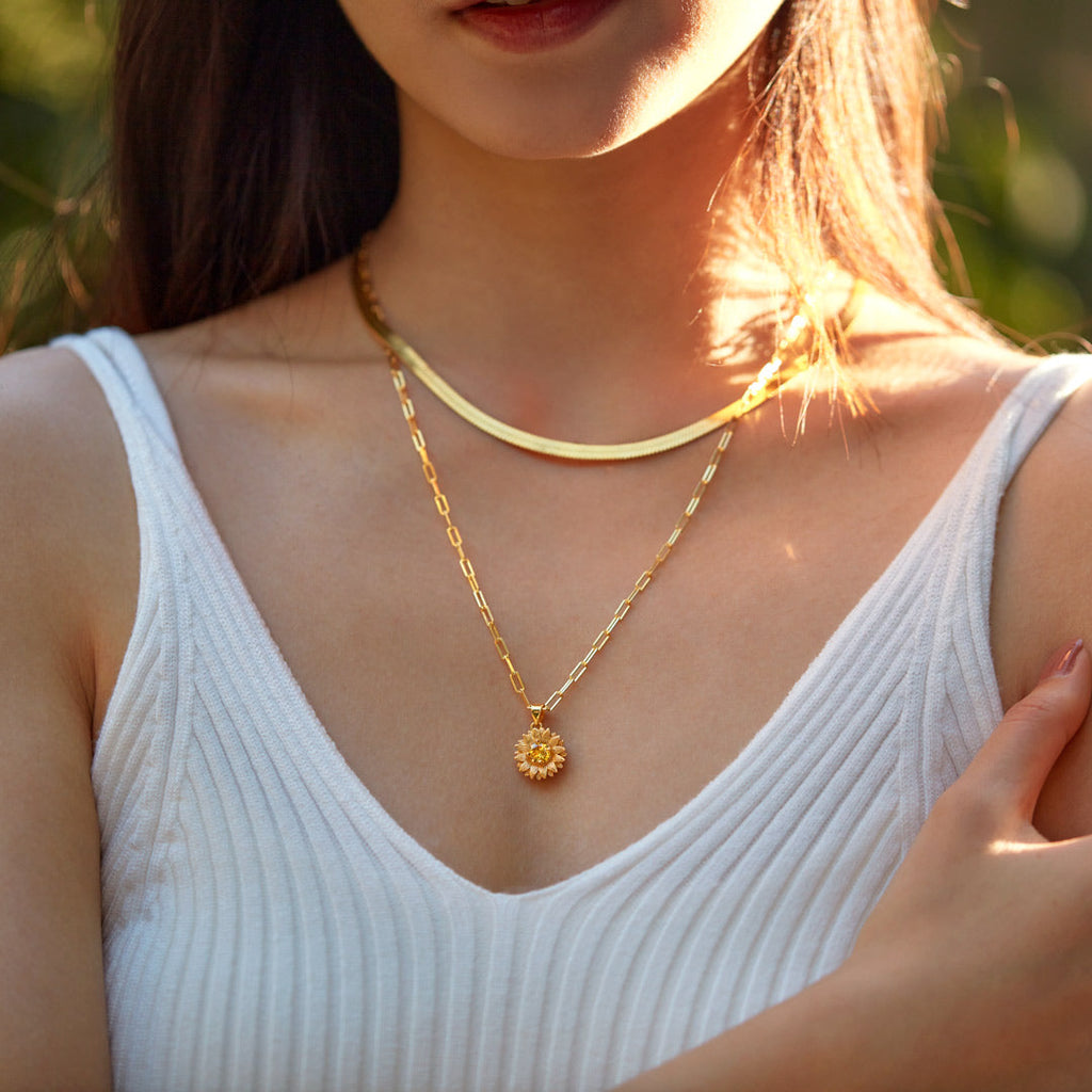 Sunflower Triple Layered Necklace Set