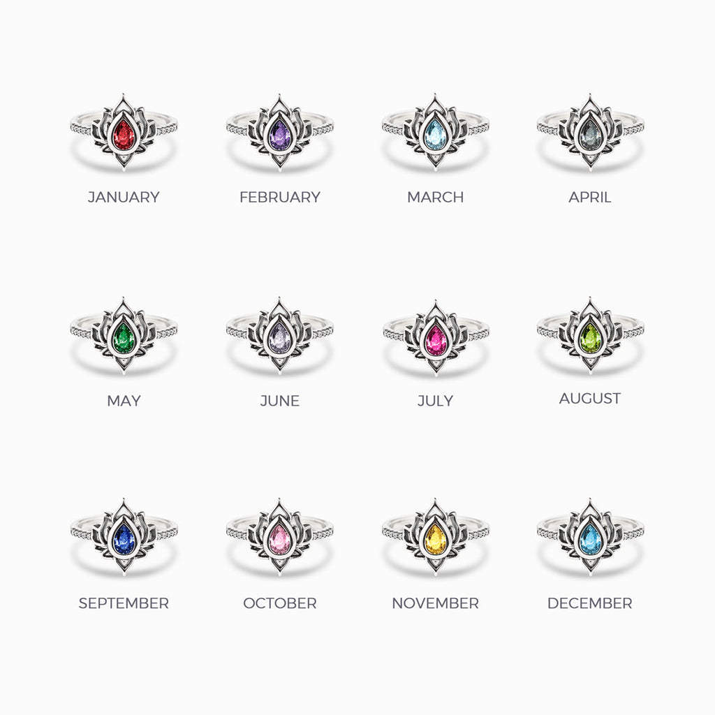 12 Months Birthstone Lotus Ring