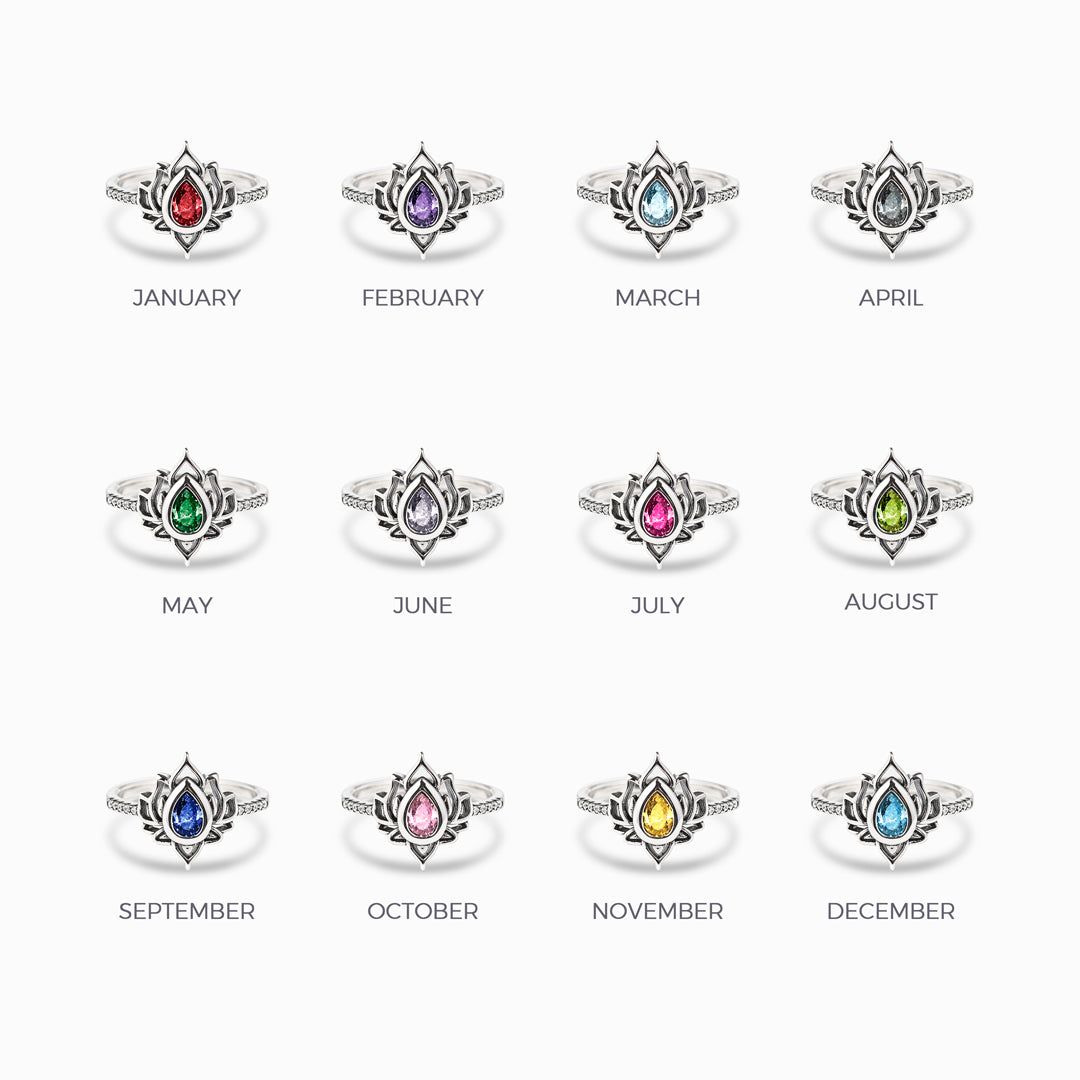12 Months Birthstone Lotus Ring