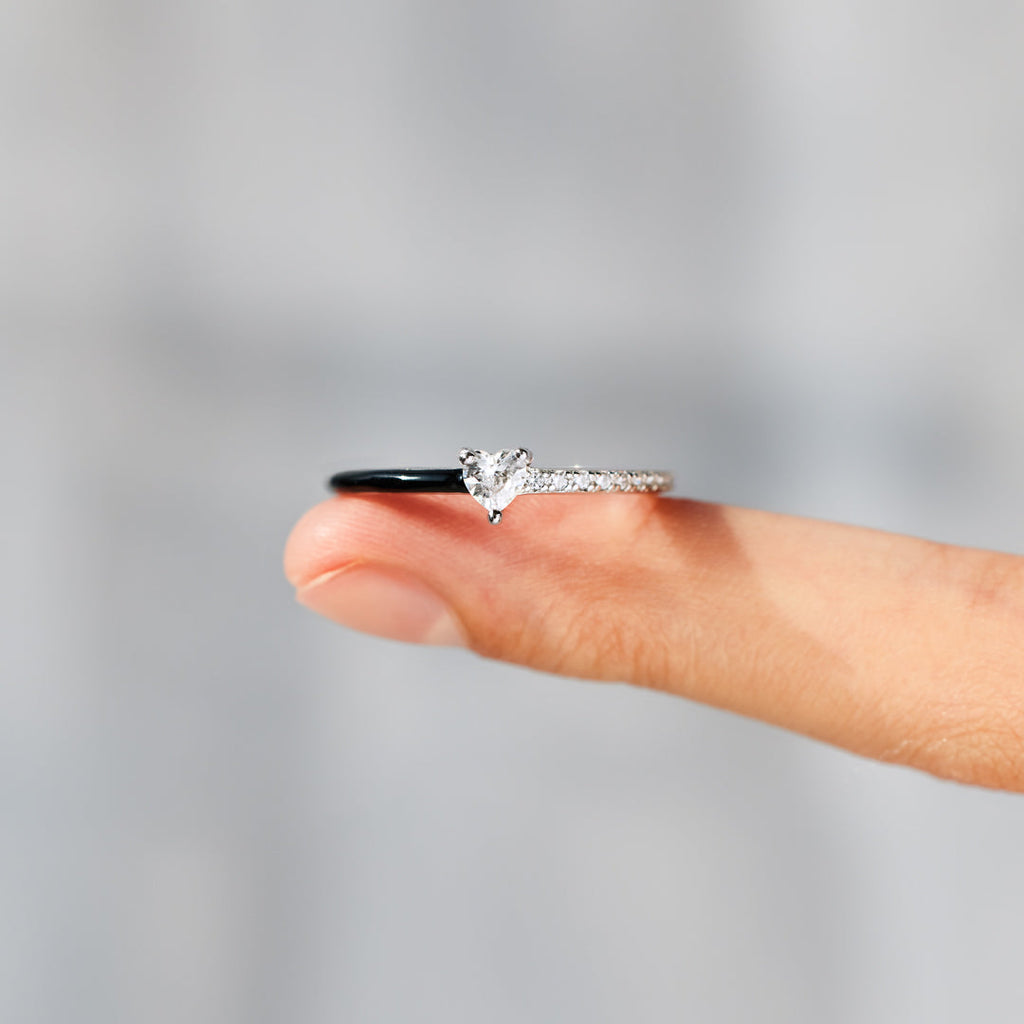Matching Mother&Daughter Half Enamel Heart-Cut Rings