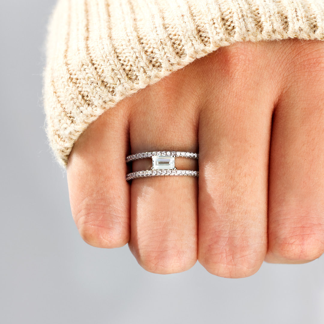 Parallel Paths Square Cut Pavé Double Band Ring