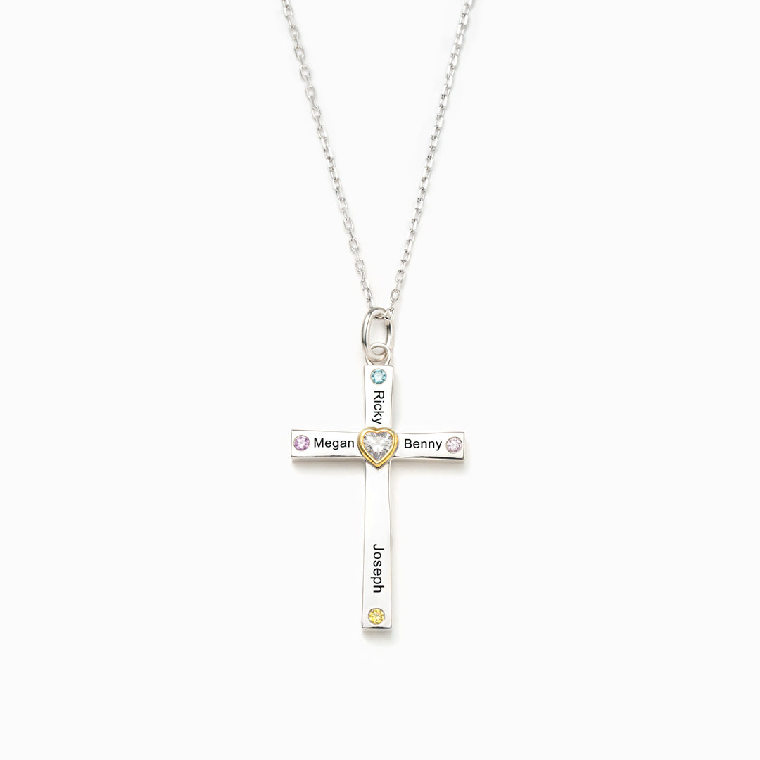 1-8 Names & Birthstones Cross Necklace