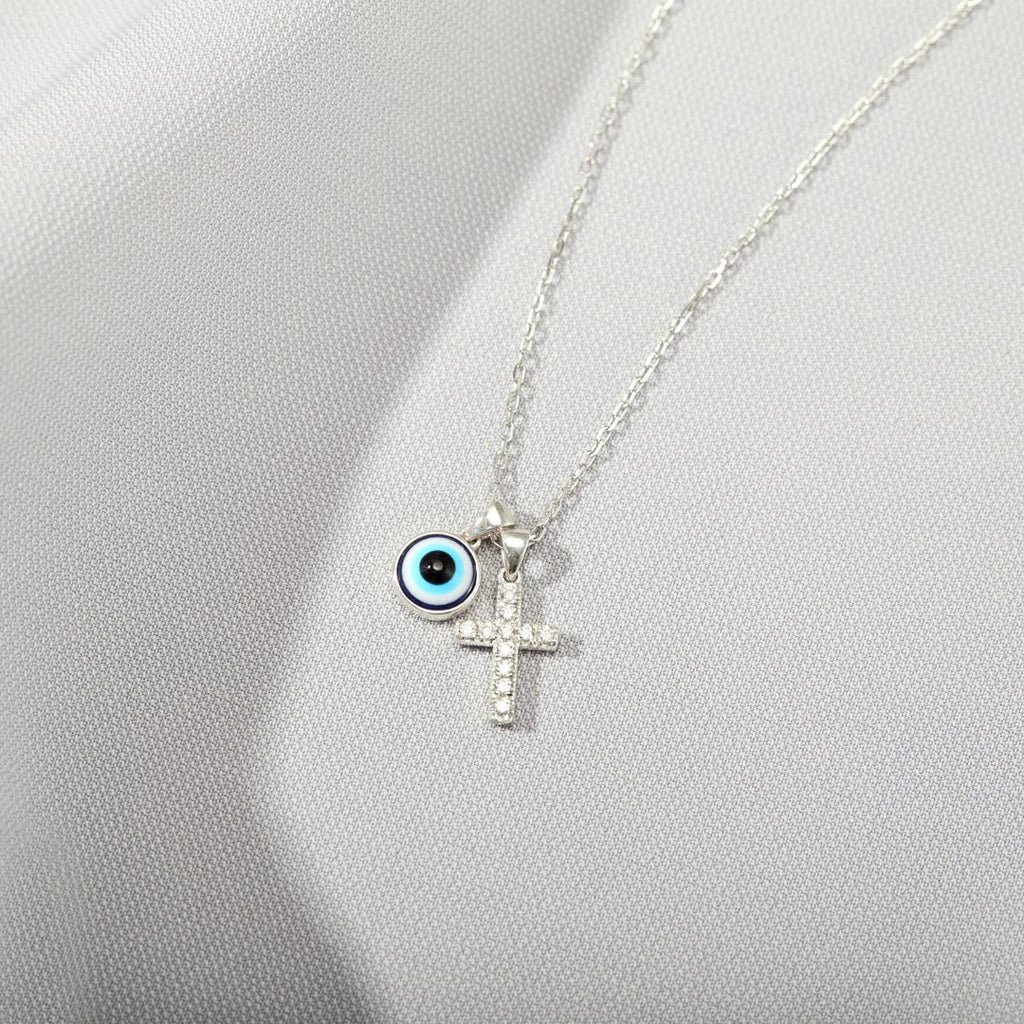 Blessed And Protected Cross&Evil Eye Necklace