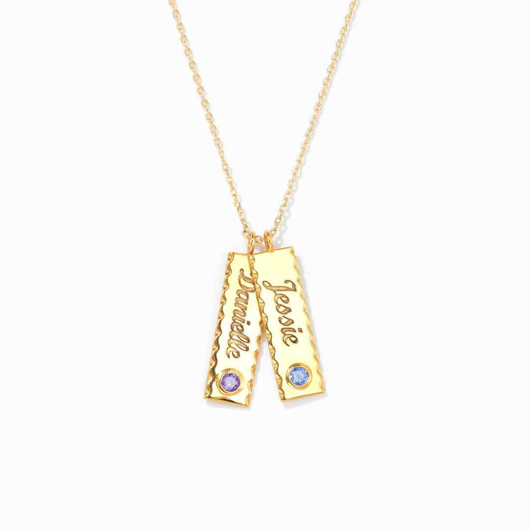 Vertical Sterling Silver Bar Name Necklace With Birthstone