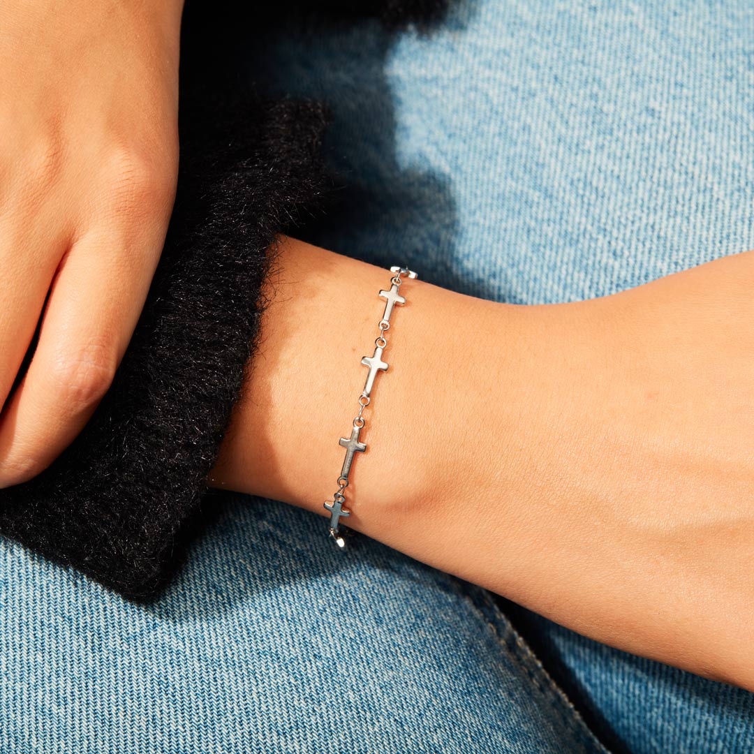 Be Strong & Courageous Tiny Cross Bracelet
