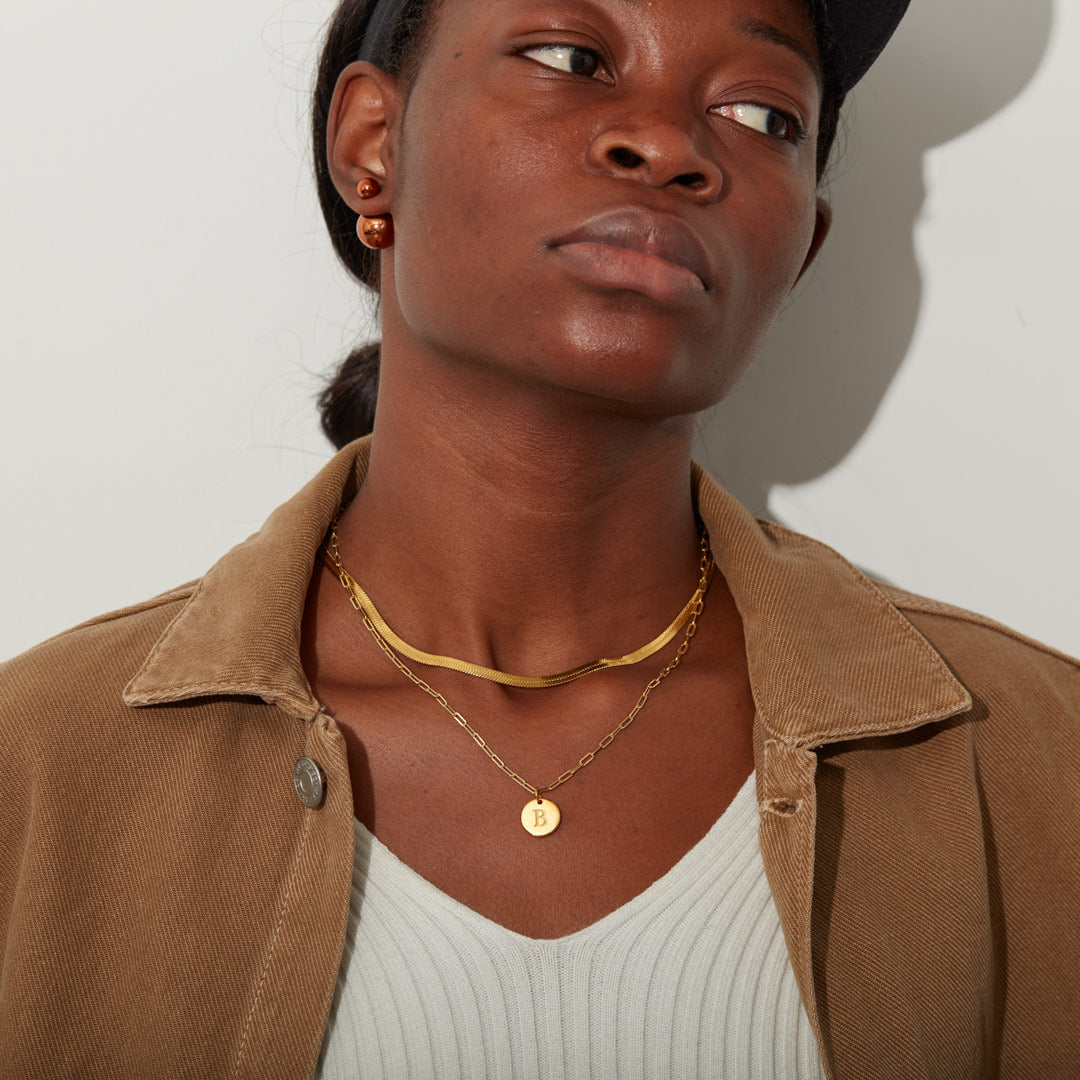 Initial Disk Layered Necklace Set