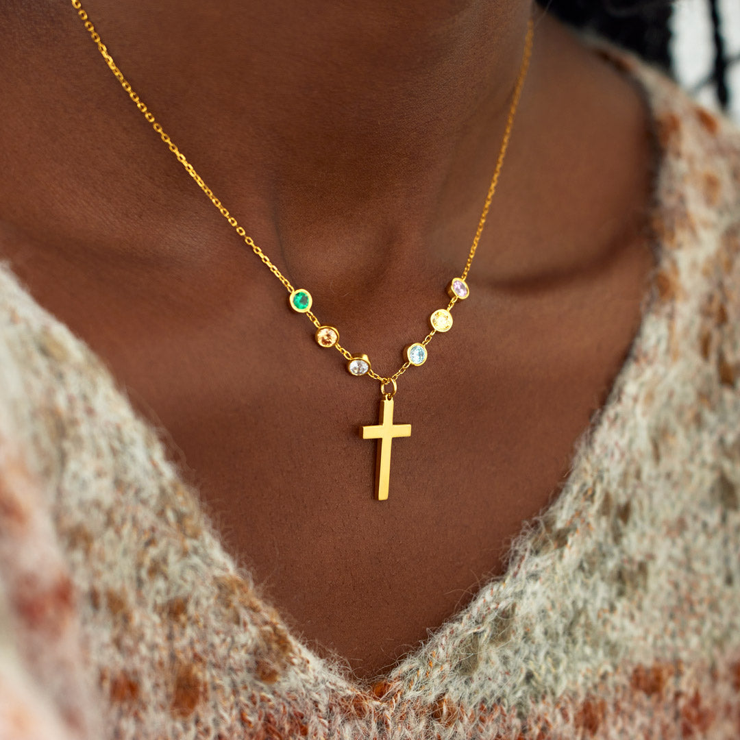1-6 Birthstone Cross Necklace