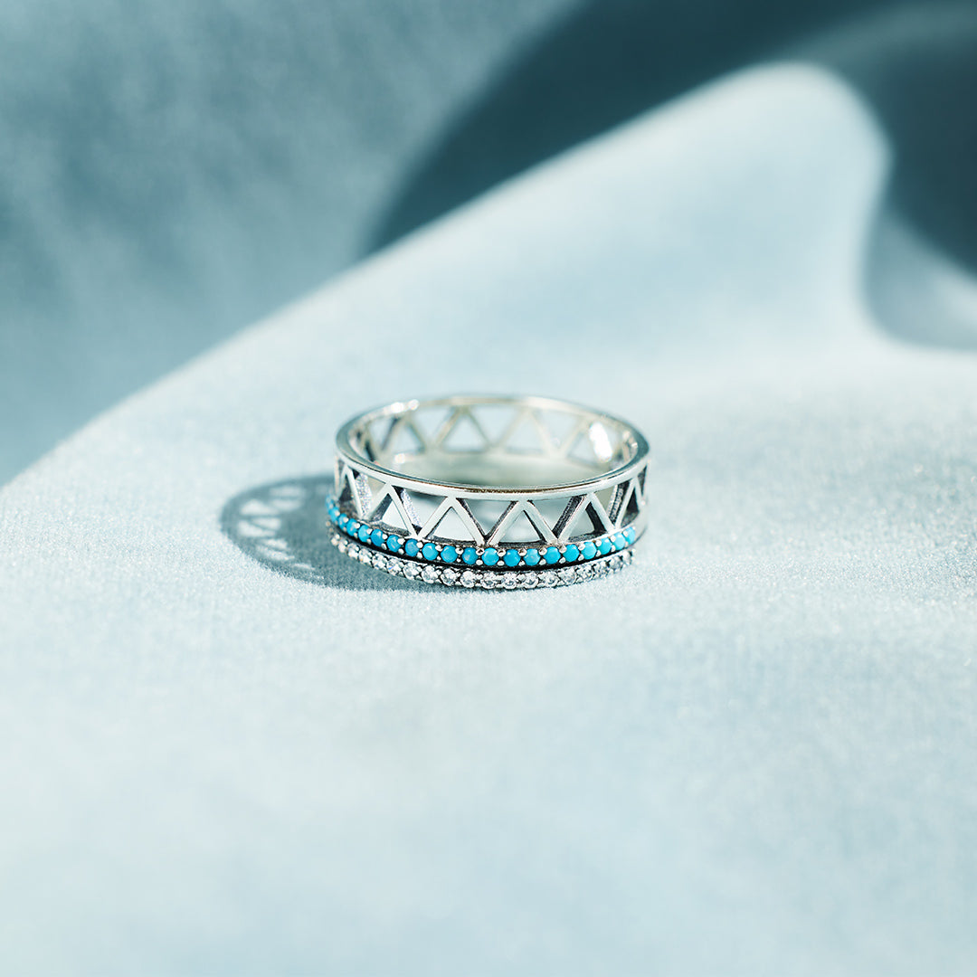 Tribe Alternating Triangle Turquoise Band Ring