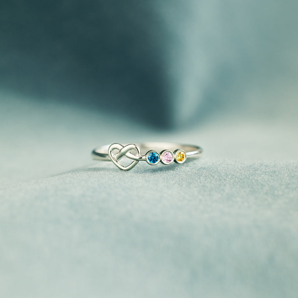 1-6 Birthstones Heart Knot Ring Band
