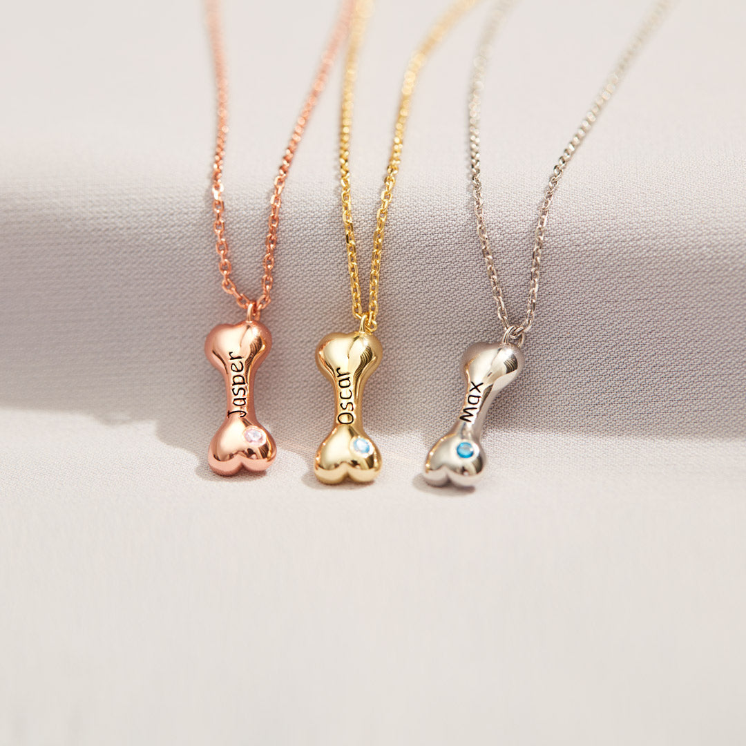 Custom 1-5 Bones Necklace With Engraving&Birthstones