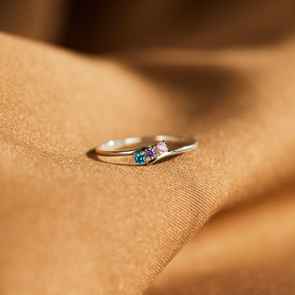 Personalized 1-6 Birthstones Bypass Ring