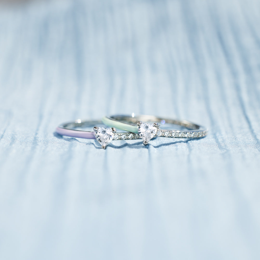 Sisters By Soul Matching Half Enamel Heart-Cut Rings