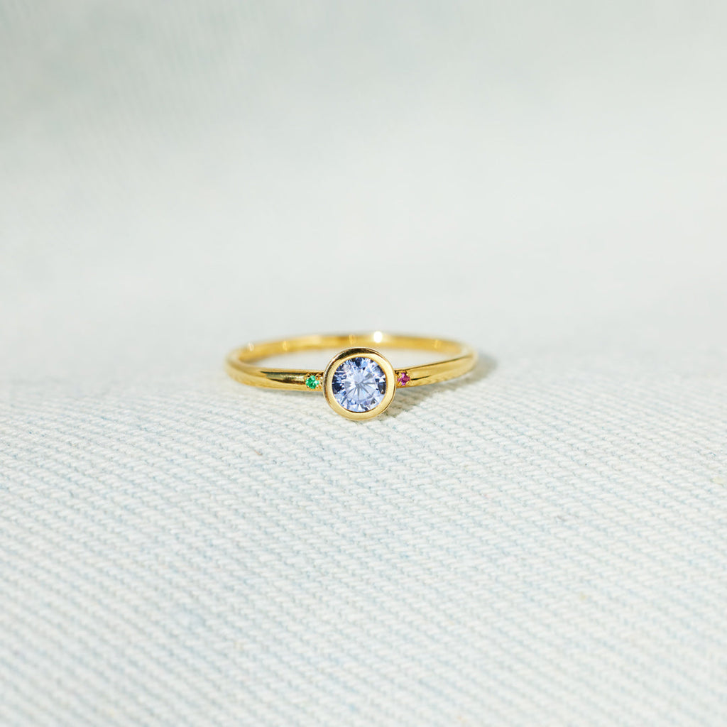 Mom And 1-6 Kids Birthstones Bezel Set Ring