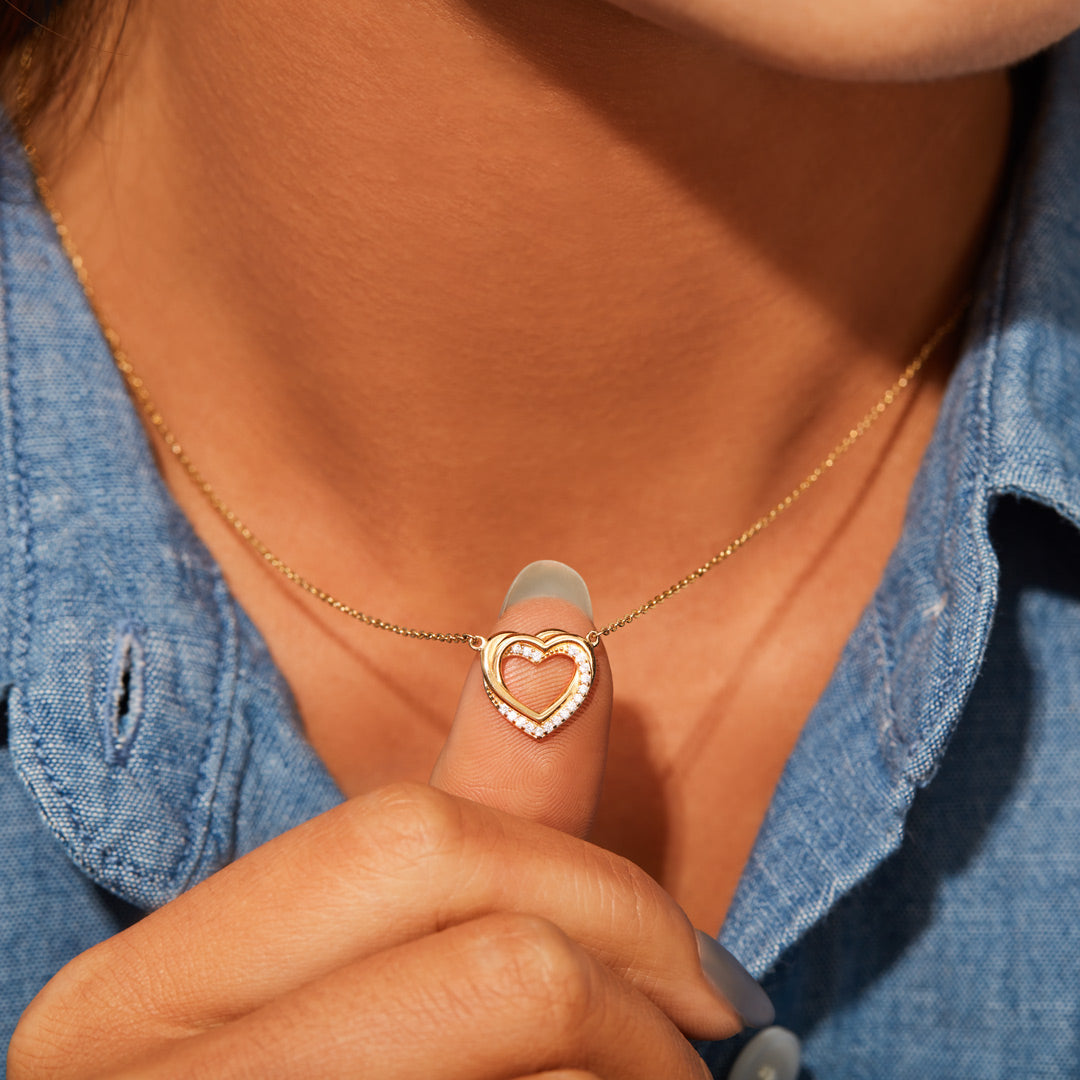 Mother Daughter Pavé Linked Hearts Necklace