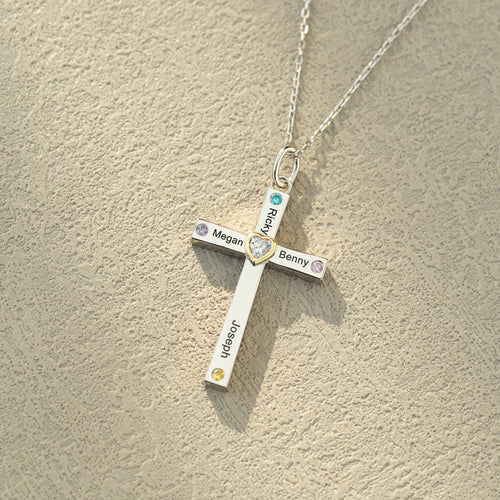 1-8 Names & Birthstones Cross Necklace