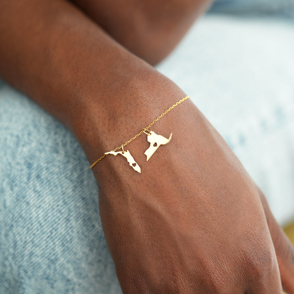 How Far Love Can Travel Personalized 2 State Bracelet