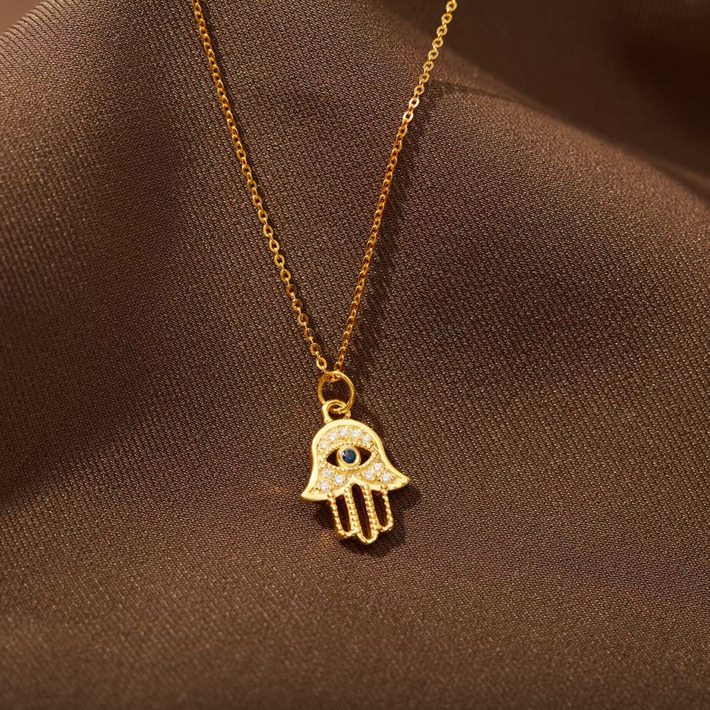 Hamsa Evil Eye Gold Necklace