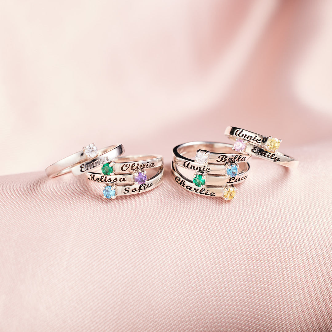 1-4 Names&Birthstones Wrap Ring