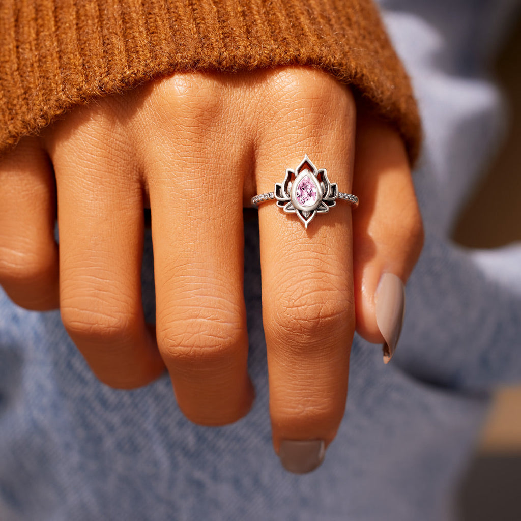 12 Months Birthstone Lotus Ring