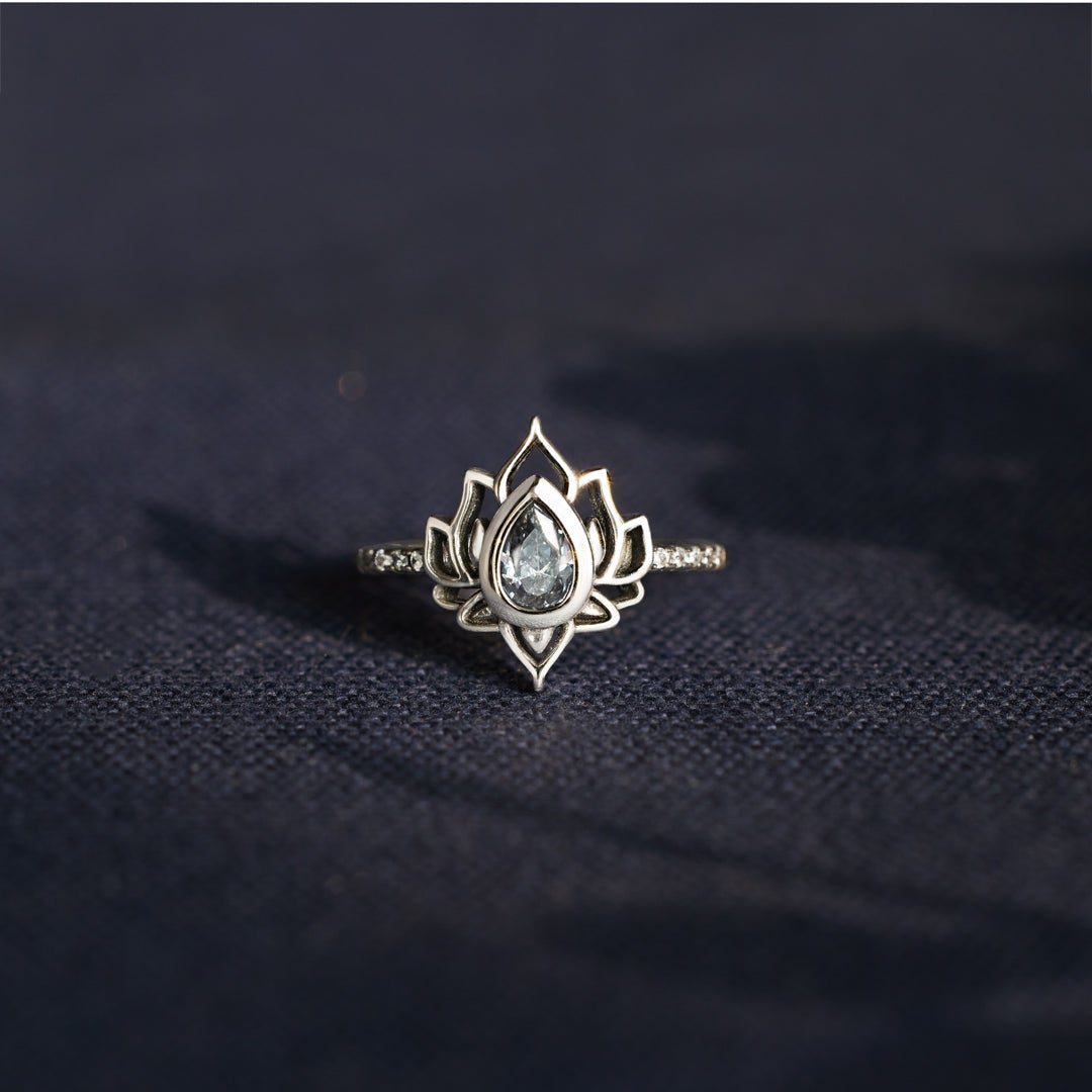 12 Months Birthstone Lotus Ring