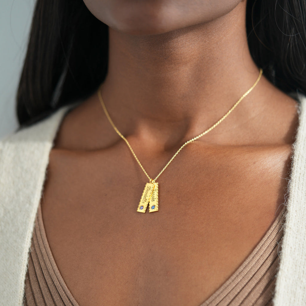 Vertical Sterling Silver Bar Name Necklace With Birthstone