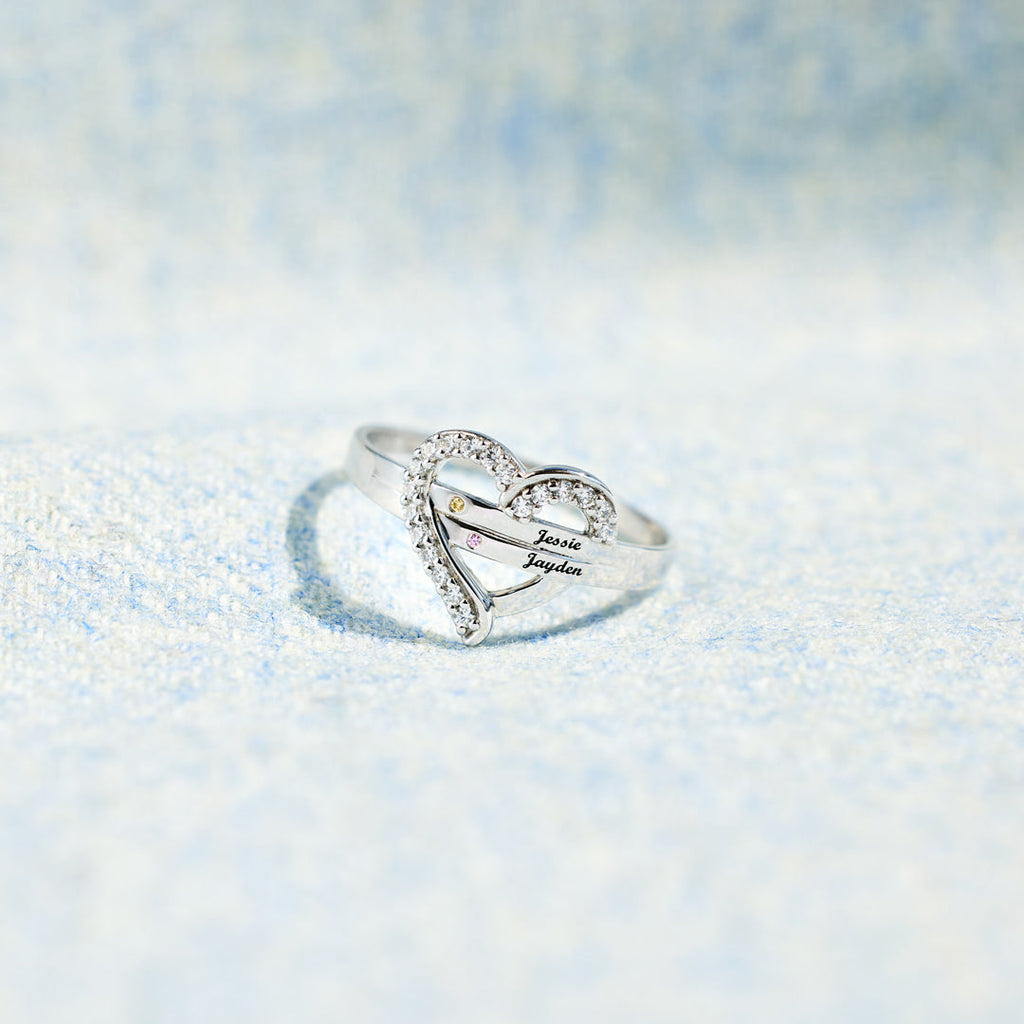 Names&Birthstones Heart Ring