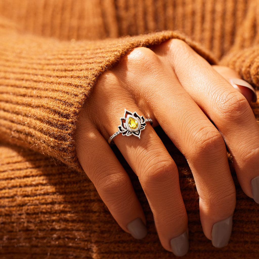 12 Months Birthstone Lotus Ring