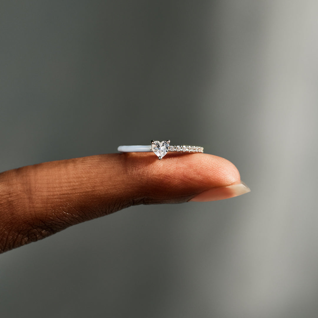 Sisters By Soul Matching Half Enamel Heart-Cut Rings