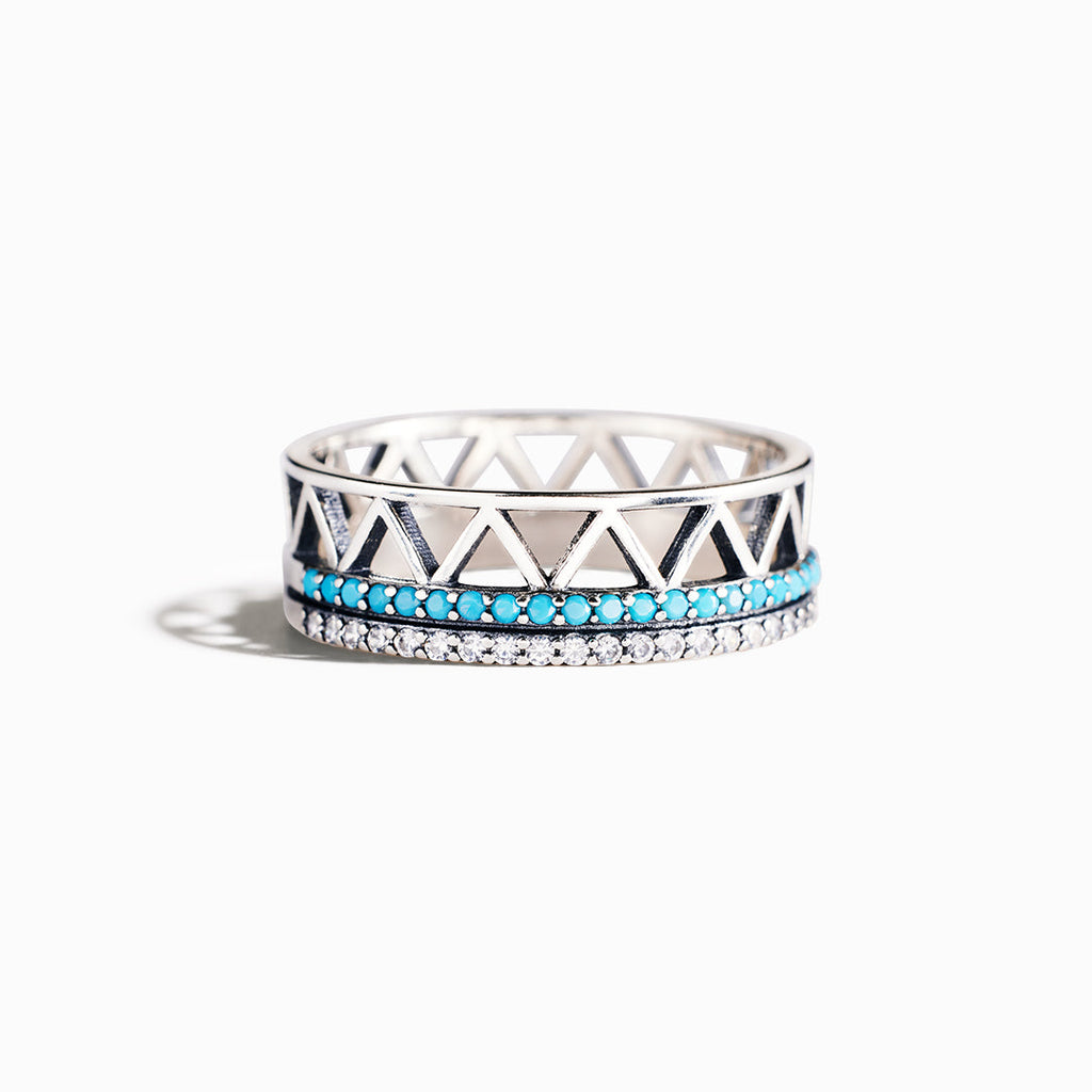 Tribe Alternating Triangle Turquoise Band Ring